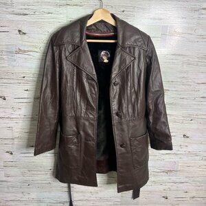 Vintage brown park international leather jacket with fur inside belt size 10